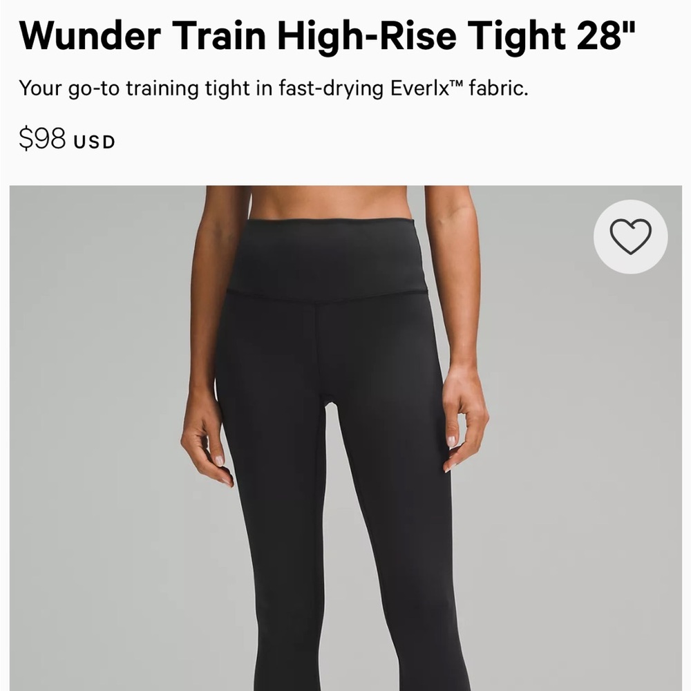 NWT Lululemon Wunder Train High-Rise Tight 28" in Black size 4